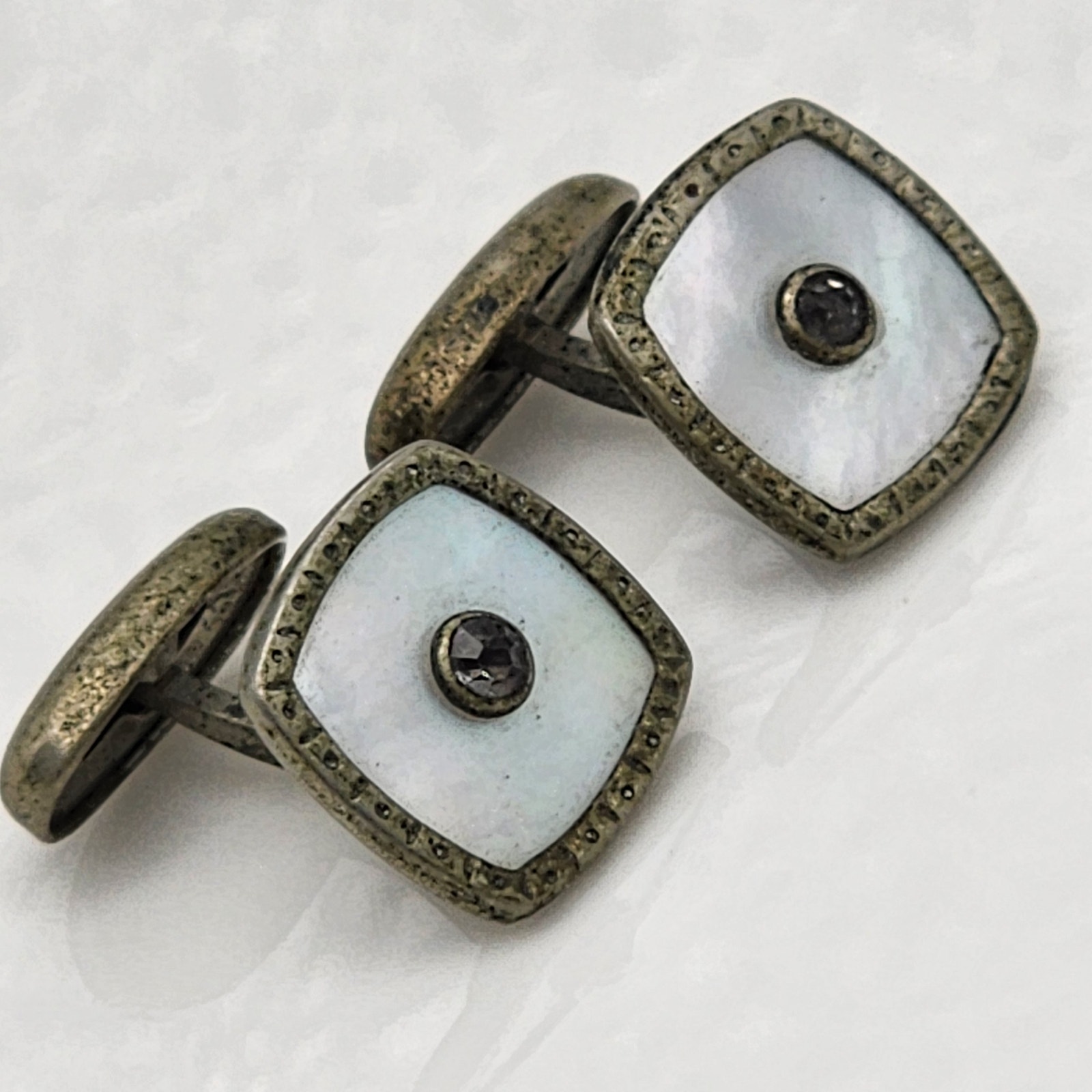 Antique Mother Of Pearl Diamond Cuff Links
